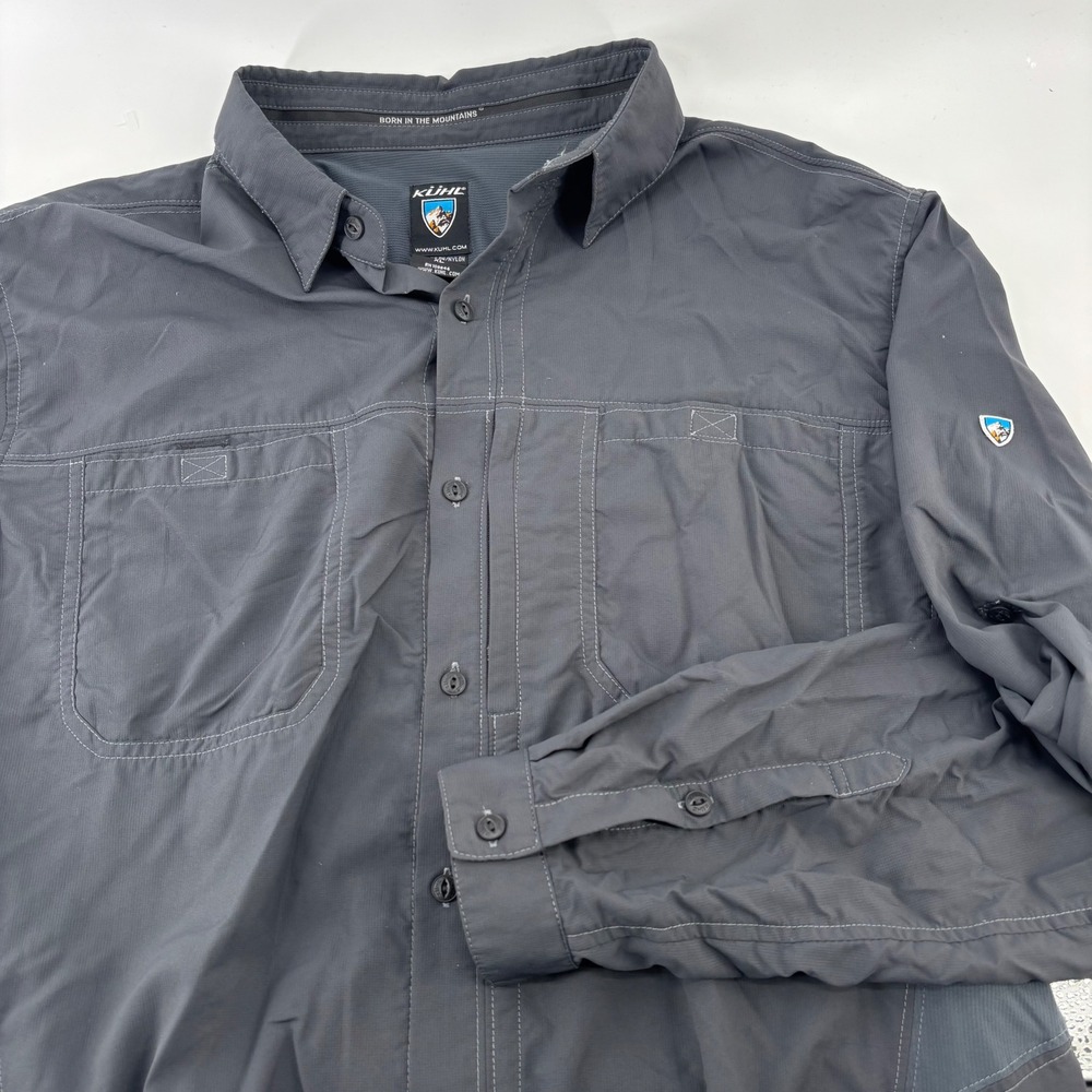 Kuhl Button Down Shirt Mens XL Gray Long Sleeve Ventilated Ripstop Hiking Top